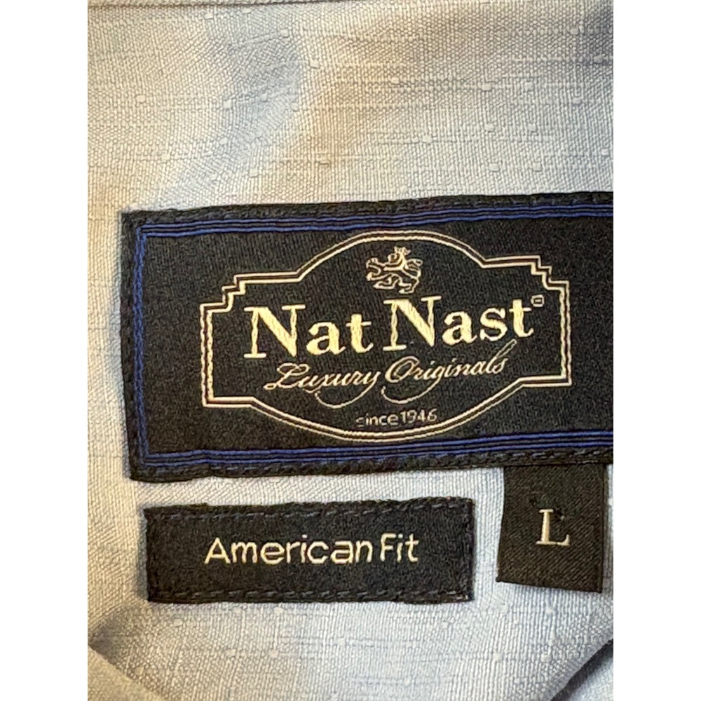 Nat Nast Luxury Originals Silk Linen Shirt Mens Large Blue Short Sleeve Dobby L - Picture 2 of 13